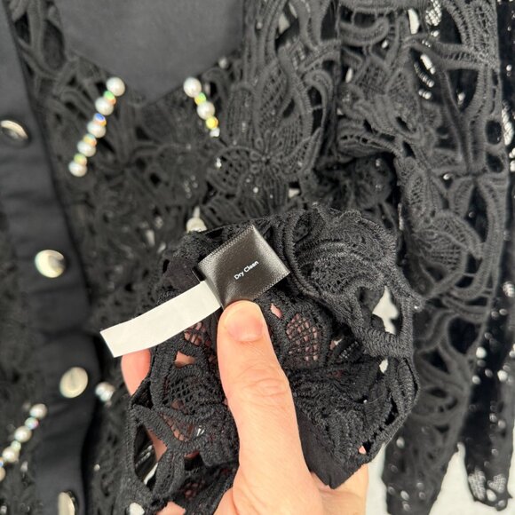 Boston Proper Lace Western Jacket Size XL Black Rhinestone Pearl Embellished EUC - Picture 7 of 13